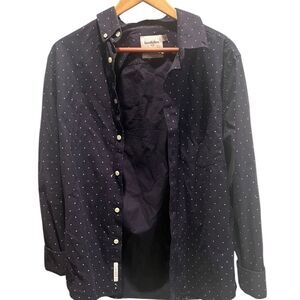 Goodfellow & Co Navy Blue and White Polka Dot long sleeve button front shirt